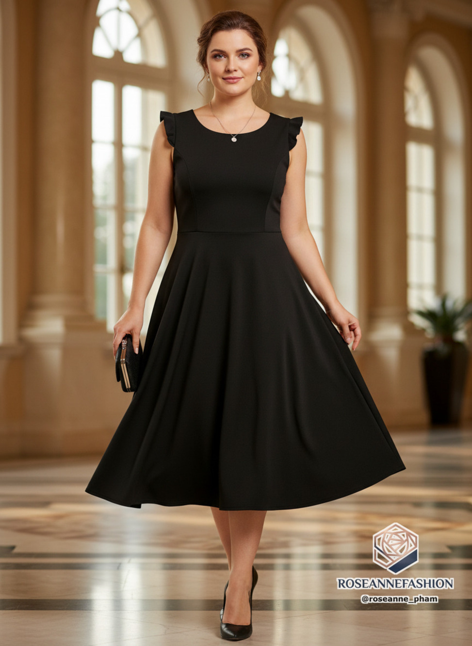 Julia Fit & Flare Little Black Dress Ruffle Sleeve Sz L NWT